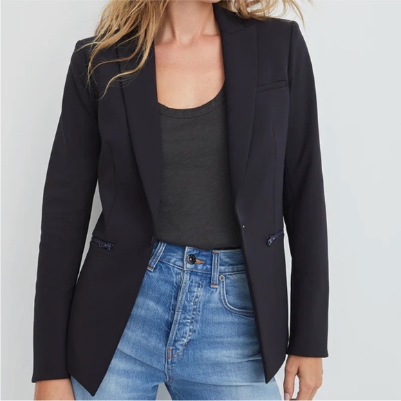 Veronica Beard Scuba Dickey Blazer Jacket Zipper Pockets Navy Blue size 0 - Picture 2 of 15